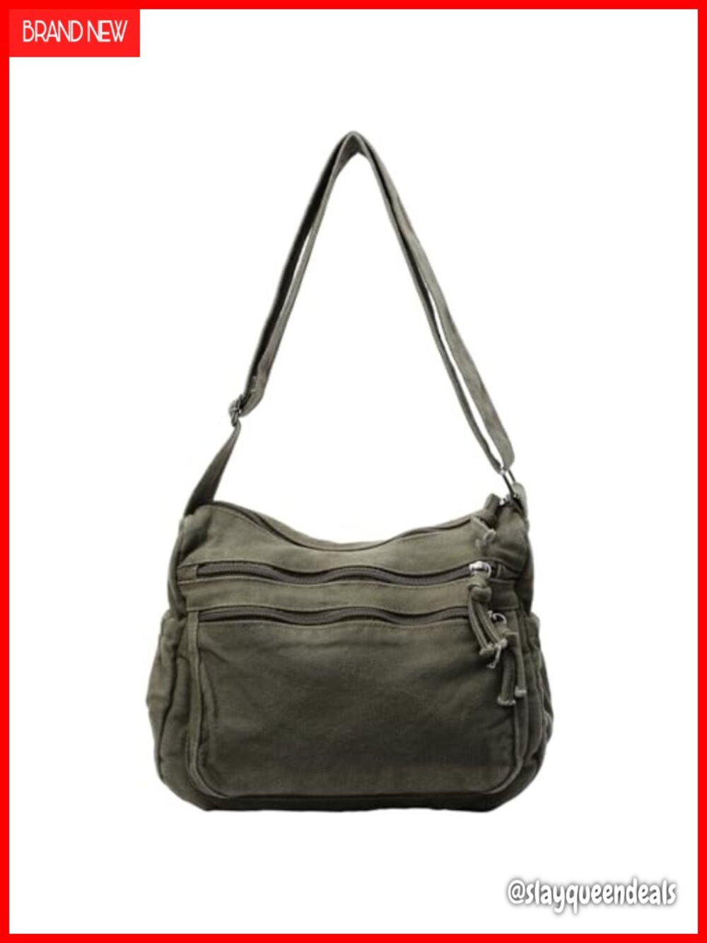Canvas Crossbody Bag with Zipper Pockets Adjustable Strap